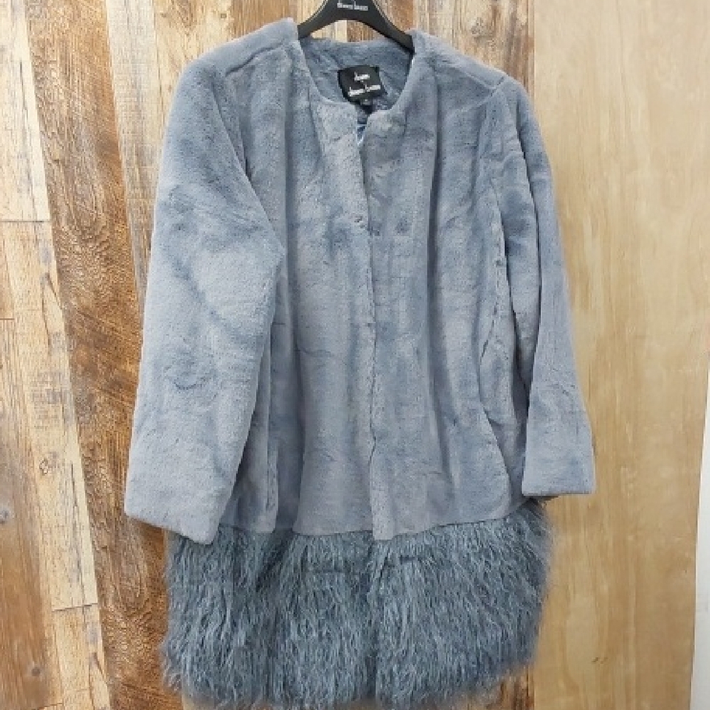 Dennis Basso Gray Faux Fur Teddy Jacket ICEBERG BLUE